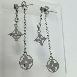 Clover Circle Diamond Shaped Rhinestone Dangling Earrings Silver